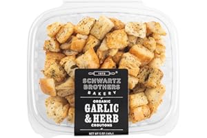 Schwartz Brothers Bakery, Croutons, Garlic & Herb, Organic, Kosher, Artisanal, Vegan. Freshly baked 5oz container. (Pack of 2)