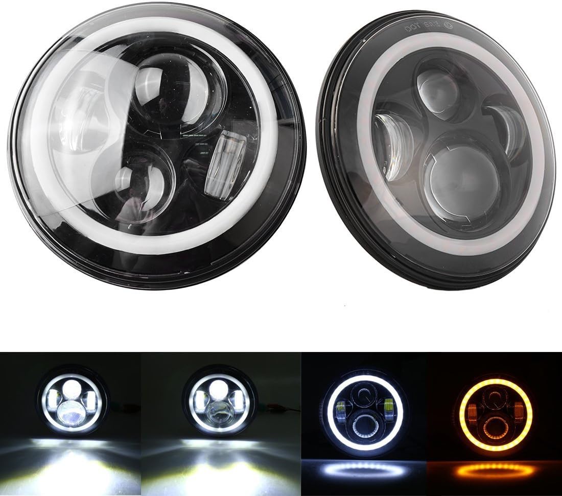 7 Inch Round Cree LED Headlights White Halo Ring Angel Eyes+Amber Turning Signal Lights For Jeep Wrangler JK TJ CJ