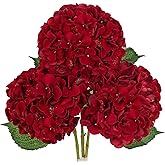 Hollyone 3Pcs Christmas Red Hydrangea Artificial Flowers 7.8inch Burgundy Hydrangeas Glitter Faux Hydrangea Flowers with Stems Fake Flower Arrangements Bouquets Floral Party Xmas Home Decor Large