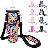 Water Bottle Holder with Strap for Stanley Cup 40/30oz, Insulated Neoprene Stanley Cup Holder with Strap for Tumbler with Handle Stanley Carrier Bag Cross-Body Bag for Walking