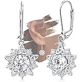 Sterling Silver Dangle Hoop Flower Earrings Charms Hypoallergenic Fashion Dainty Drop Hoop Jewelry with Cubic Zirconia Birthday Gift for Women