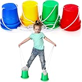 Hungdao 4 Pairs Balancing Stilts Walking Bucket Stilts for Kids, 4 Colors | Plastic Walking Stilts Toy with Adjustable Rope Balance Coordination Preschool Playground Indoor Outdoor Obstacle Course Game
