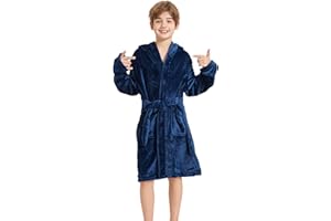 Childlike Me Boys Fleece Bathrobe Hooded Toddler Soft Fuzzy Robe for Kids 2-16 Years