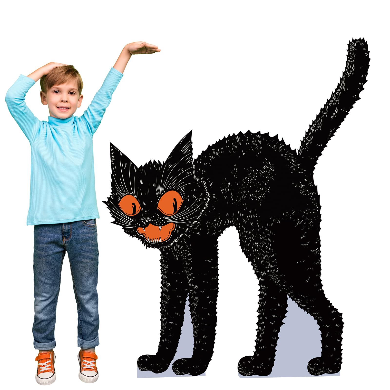 Photo 1 of Leinuosen 1 Pcs 47 H Halloween Black Cat Cardboard Cutout Stand Ups Vintage Black Cat Decoration Halloween Party Lifesize Cardboard Retro Photo Props for Horror Party Decoration
