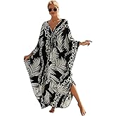 Moss Rose Caftan Coverup Dresses for Women V Neck Summer Swimsuit Kaftan Plus Size Maxi Beach Vacation Clothes