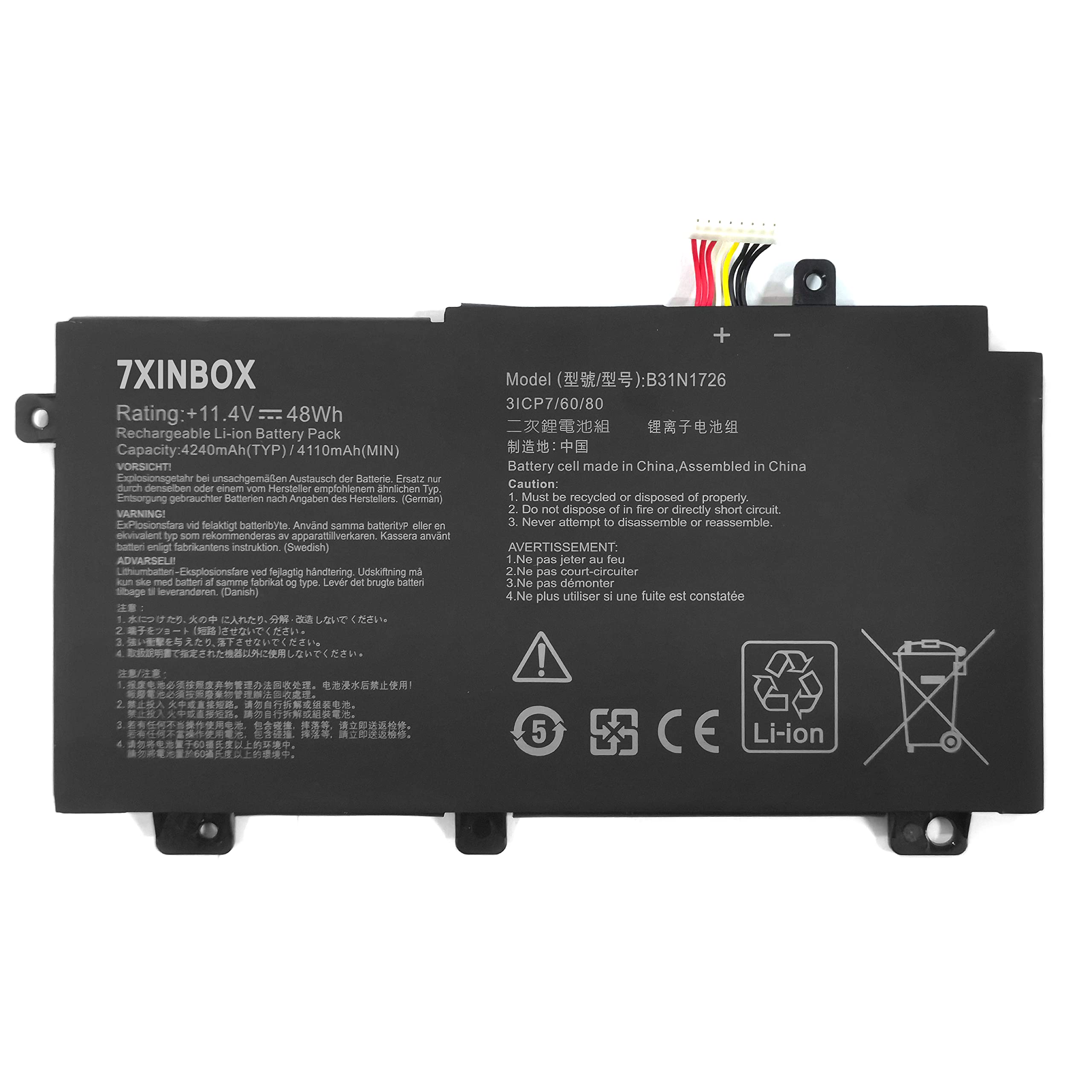 7XINbox B31N1726 11.4V 48Wh 4240mAh Laptop Battery Replacement for ASUS FX80 FX80GM FX80GE FX80GD FX86 FX86FM FX86FE TUF FX504 FX504GM FX505 FX504GD FX504GE FX505 3ICP7/60/80 0B200-02910000