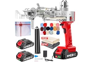 BESGEER 2023-Cordless-Rug-Tufting-Gun-Kit - Tufting-Gun-Starter-Kit-with 2pcs 2.0Ah Batteries，2 in 1 Cut Pile and Loop Pile Tufting Gun, Carpet Gun Kit with Tufting Cloth and Yarn for Beginners（Red）