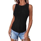 APOFER Women's Lightweight Ribbed Tank Top Sleeveless Crewneck Shirts Slim Fit Tops Summer Basic Tee