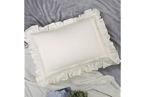 YINFUNG Ruffled Pillow Shams Ivory Cream Standard Set of 2 Lace Pillowcases Shabby Chic Farmhouse Ruffle Victorian Country French Decorative Pretty Princess Pillow Cover Cotton Cute 20x26