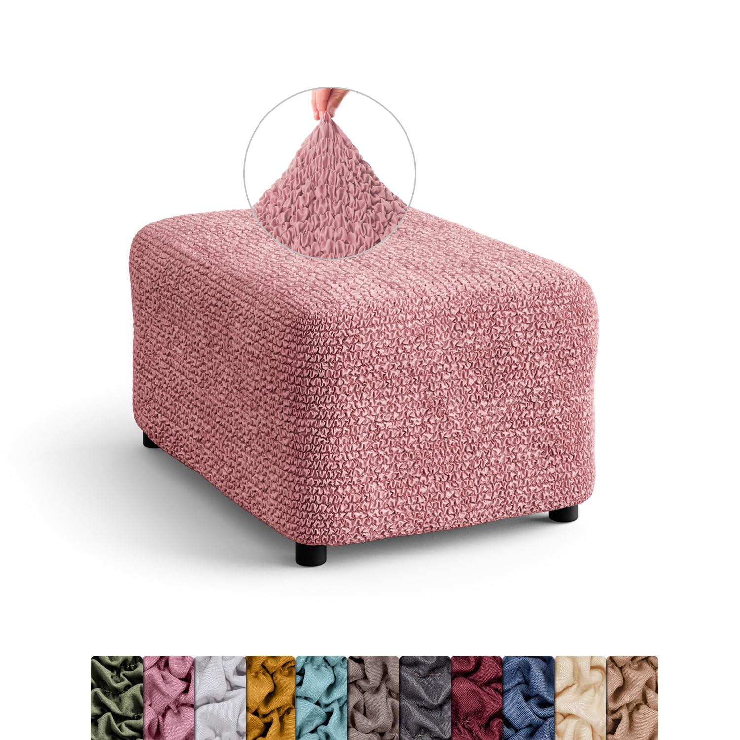 Menotti Footstool Ottoman Foot Rest Slip Cover for Sofa and Armchair Stretch Elastic Fabric Protector - Microfibra - Pink (Footstool)