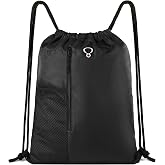BeeGreen Black Drawstring Backpack Gym Bag For Men Women String Sports Backpack With Water Bottle Mesh Pockets And 2 Zippered Pocket Large Cinch Sackpack Workout Bag 16