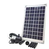 10W Solar Water Pump KIT: DC Brushless Submersible Water Pump 186 GpH with 18V 10W Solar Panel for Solar Fountain, Fish Pond, and Aquarium (No Backup Battery)
