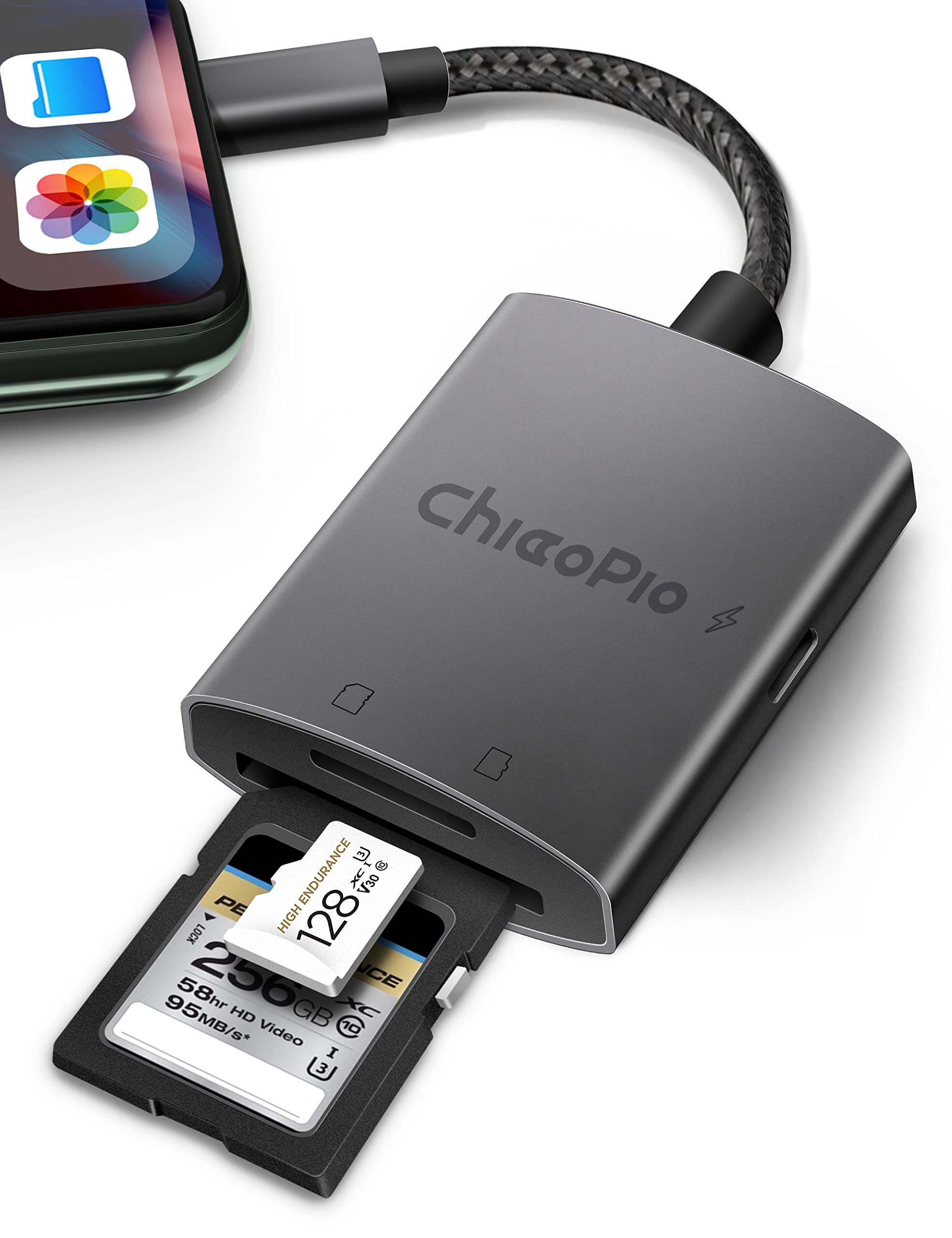 SD Card Reader for iPhone / iPad, ChiaoPio Memory Card Reader, SD Card Reader with Dual Solts for SD/MicroSD, Robust Aluminium Alloy, No App Required, Plug and Play