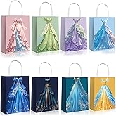Lesnala 16Pcs Princess party favor gift bags with handles 8 Styles Princess themed birthday party goodie candy treat bags Princess dress pattern paper bag for Girls Fantasy themed party decoration