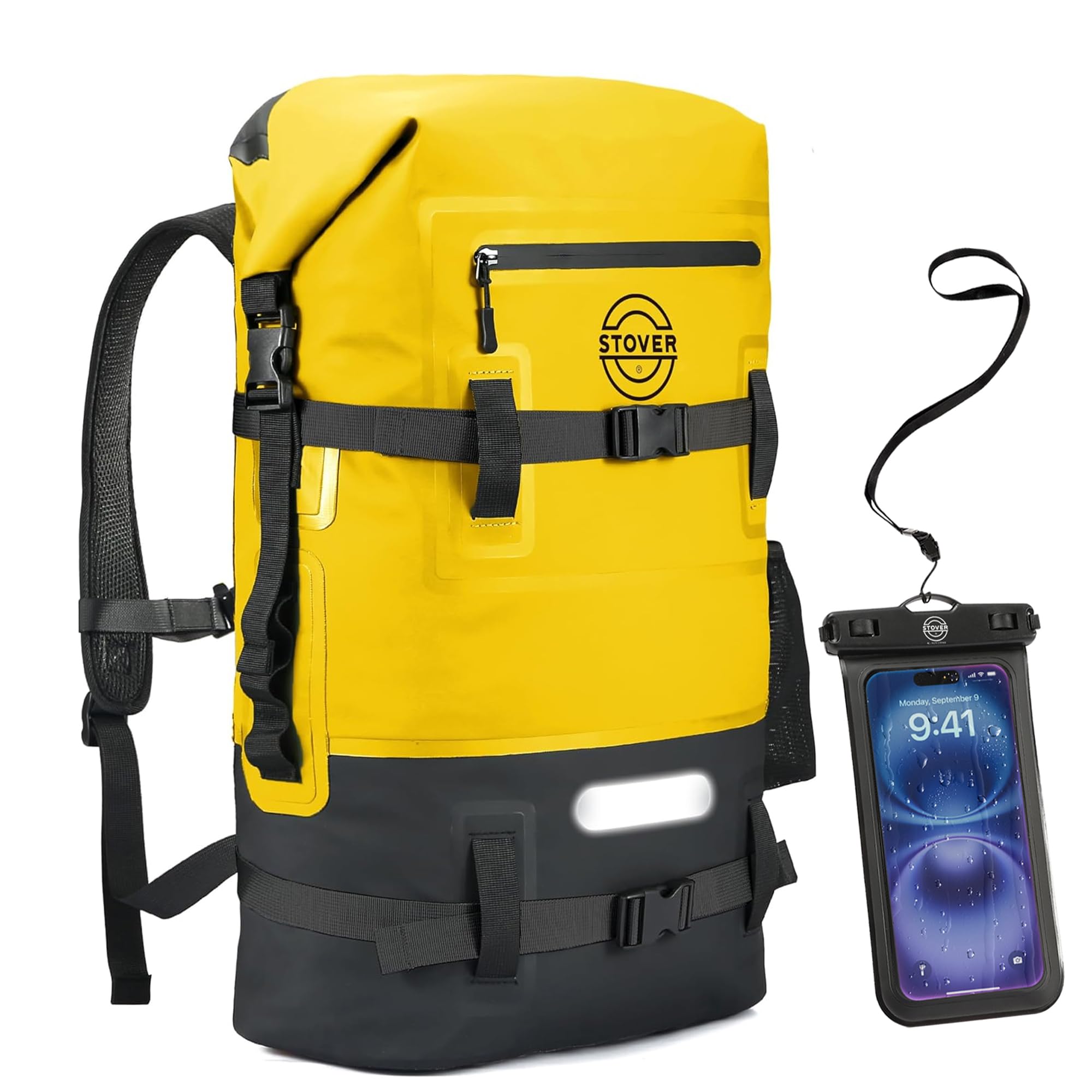 STOVER 5/10/25/30/40/55L Waterproof Dry Backpack & Phone Case- Large Floating Dry Bag for Kayaking, Travel, Hiking, Fishing, Camping, Motorcycles & Beach, Heavy-Duty Roll Top Men/Women (Yellow) Image STOVER 5/10/25/30/40/55L Waterproof Dry Backpack & Phone Case- Large Floating Dry Bag for Kayaking, Travel, Hiking, Fishing, Camping, Motorcycles & Beach, Heavy-Duty Roll Top Men/Women (Yellow) Image
