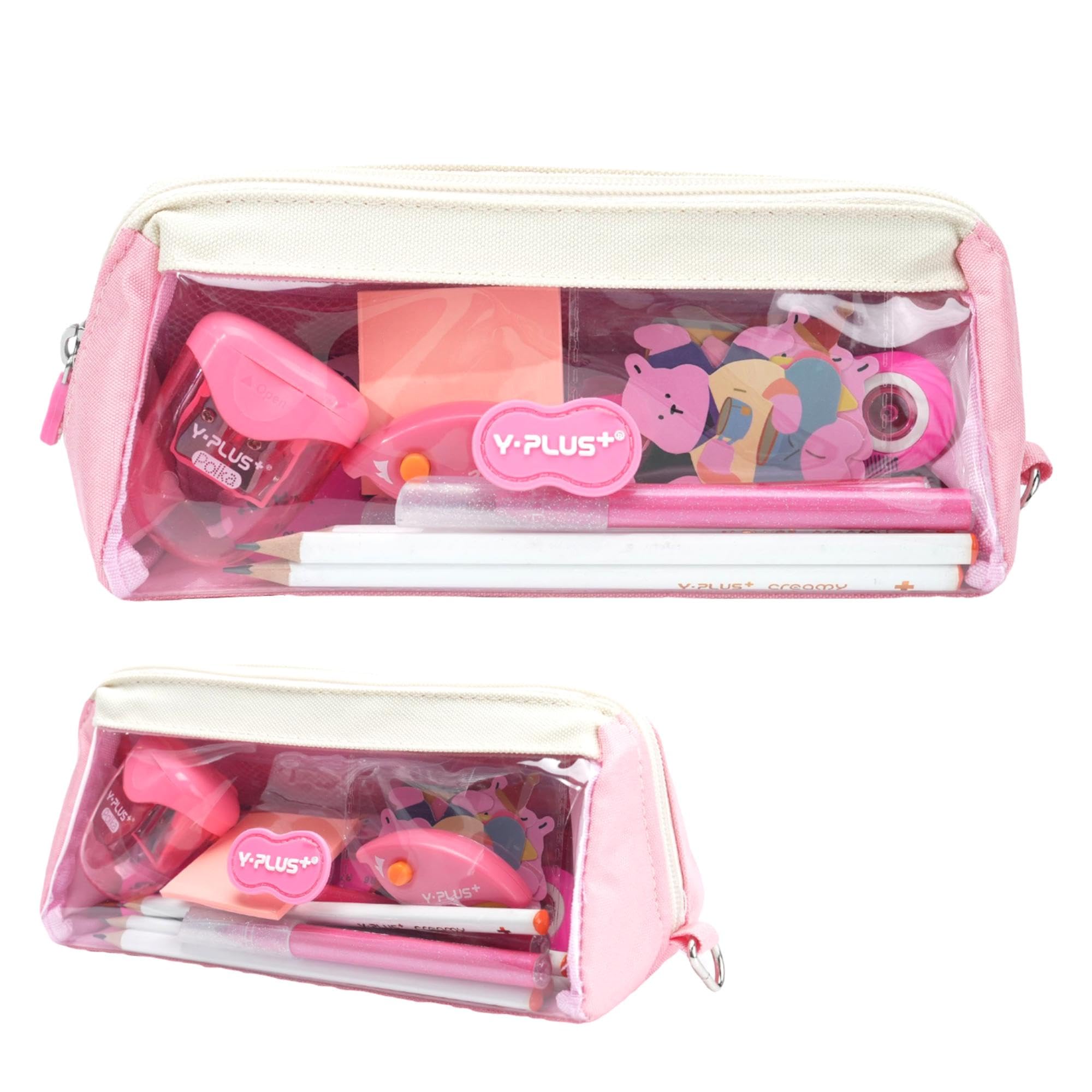 YPLUS 33 PCS Stationery Set for Students, Aesthetic School Supplies in Big Capacity Pencil Case, Colored Pencils Glitter Pens Eraser Sharpener Stickers Pack, Pink — image 1