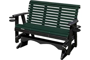 ECOMMERSIFY INC 5FT Glider Amish Handmade in USA Poly Lumber wood Lancaster series RollBack Porch Glider with Cupholders HeavyDuty Everlasting PolyTuf HDPE No wood fibers and 1000 lbs Limit,Stainless Steel hardware