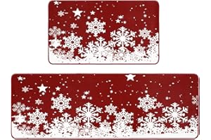 Erweicet 2 Pcs Christmas Kitchen Rug and Mat Christmas Kitchen Decor Christmas Anti Fatigue Kitchen Mat Christmas Decorations for Bathroom,Home,Indoor17 X 47"+17" X 29"