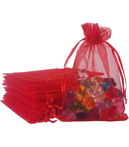 100-Pack 5x7 Inch Red Organza Gift Bags With Drawstring - Sheer Mesh Bags For Jewelry, Favors & Parties