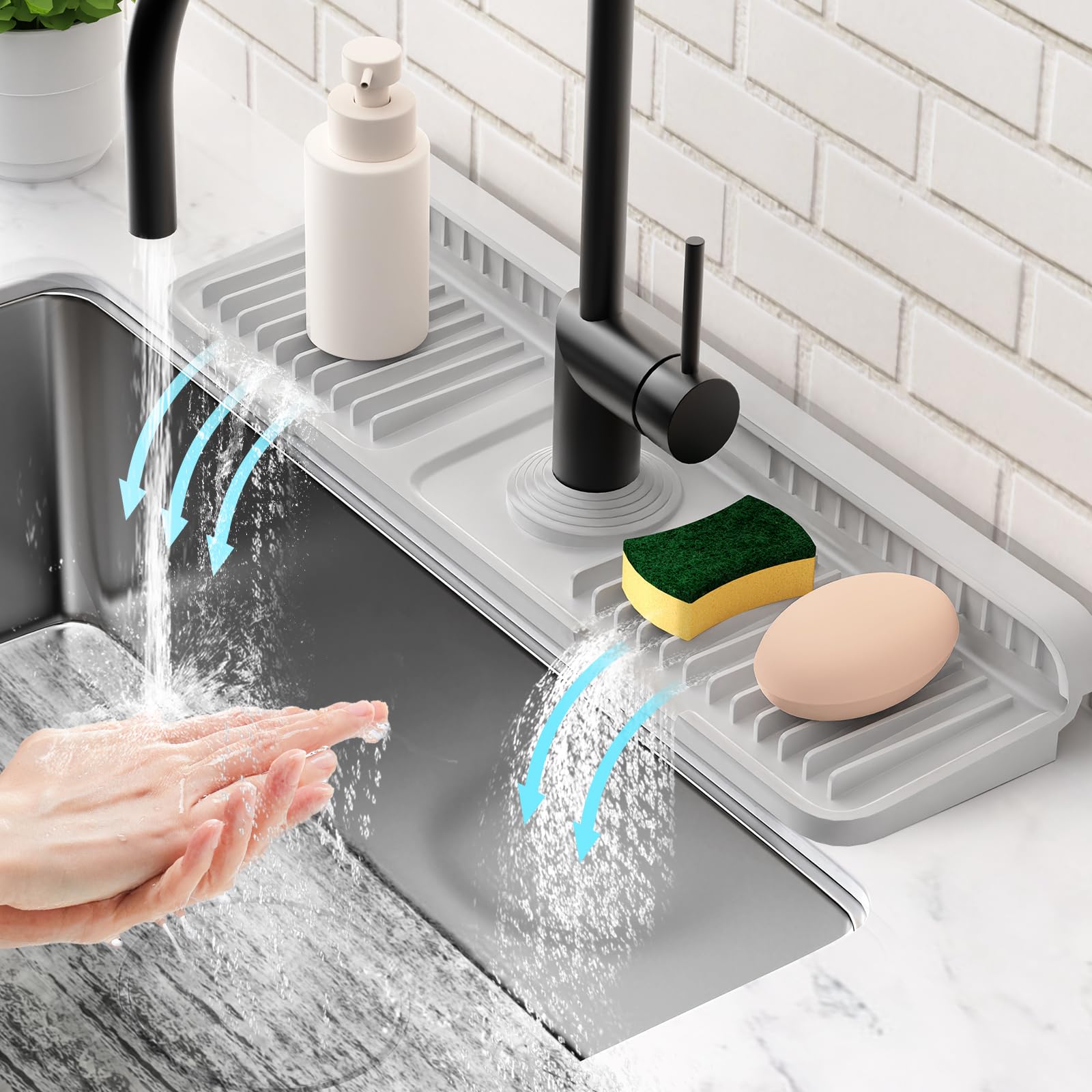 Photo 1 of 17.7'' Folding Faucet Mat for Kitchen Sink Splash Guard[7° Slope Fast Self-draining][Snap Lock Fit] Kitchen Sink Faucet Mat Splash Guard Kitchen Sink Area Water Splash Guard Behind Faucet Draining Mat