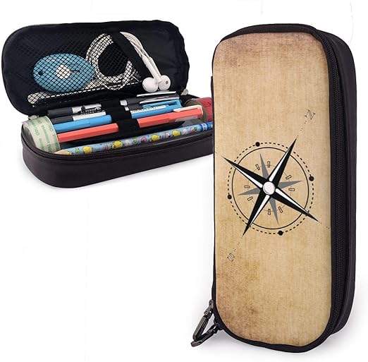 Nautical Compass Big Capacity Pencil Case Bag Pen Pouch Holder, Durable Students Stationery Pen