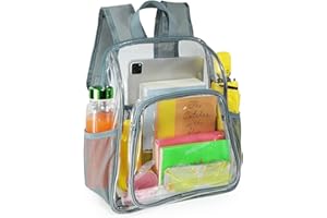 Mildbeer Heavy Duty Small Clear Backpack Stadium Approved, See Through Backpack for Concerts Festivals Work Travel (Grey)
