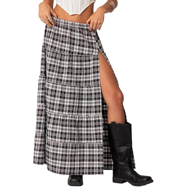 スカート Over Check Long Skirt Amazon.com: Y2k Plaid Maxi Skirts for Women Vintage Gingham