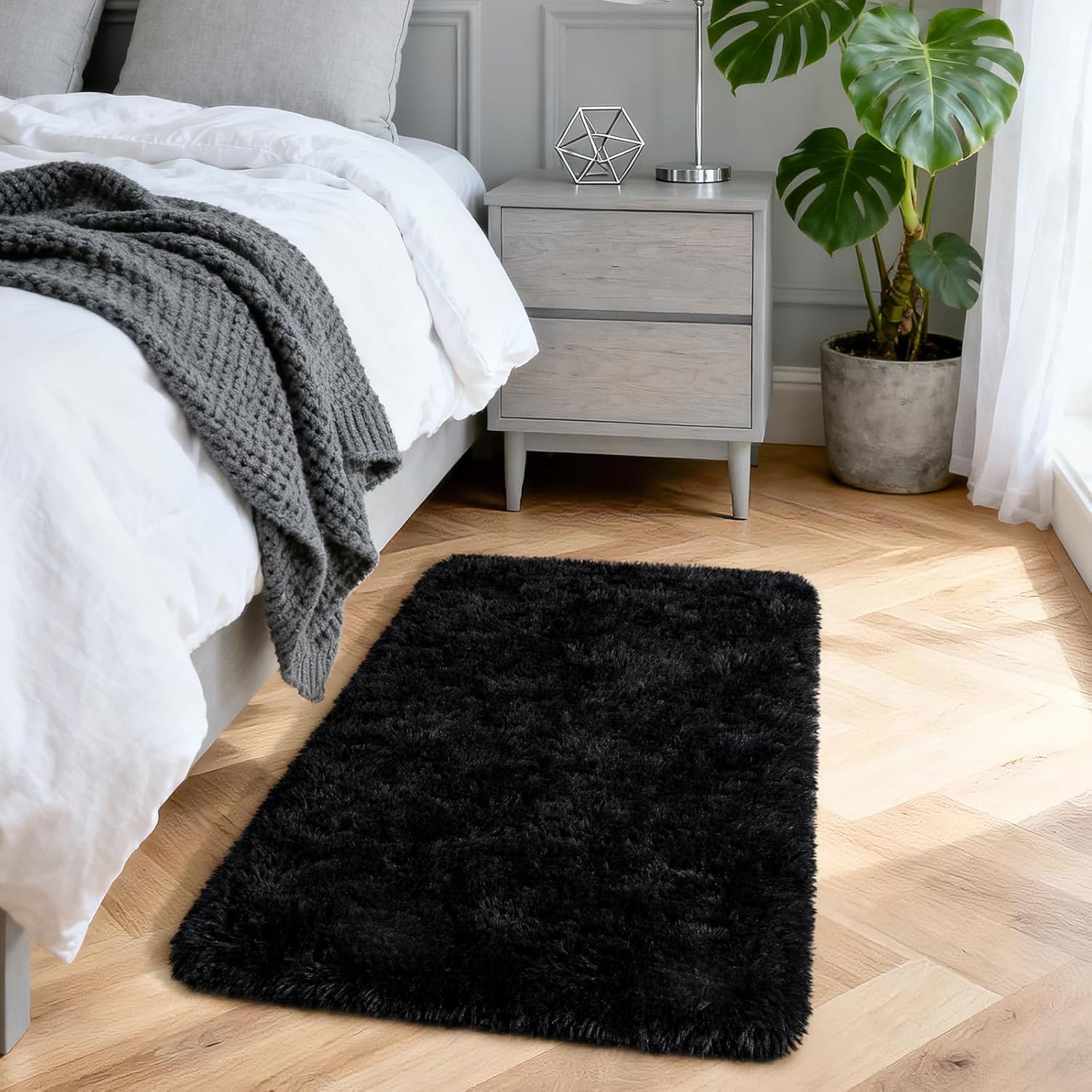 Aspire Homeware Black Rugs Living Room - Small Area Rugs 50x80cm for Bedroom Fluffy Modern Shaggy Rug Soft Non Slip Thick Pile — image 1