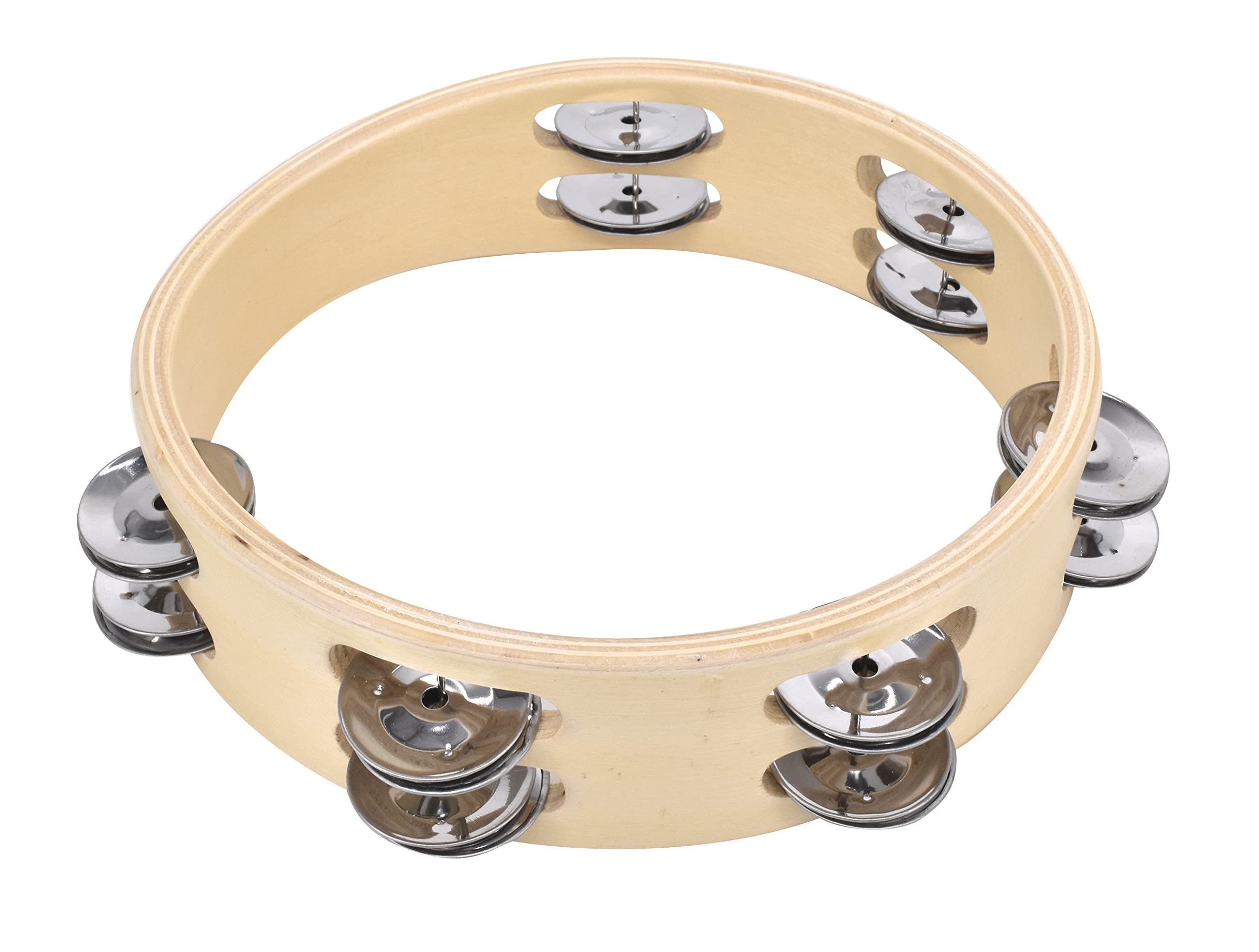 Voggy's Headless Tambourine sound toy percussion instrument schellenkranz for children (ergonomically flattened wooden rim, 12 jingles, diameter: approx. 21 cm), brown