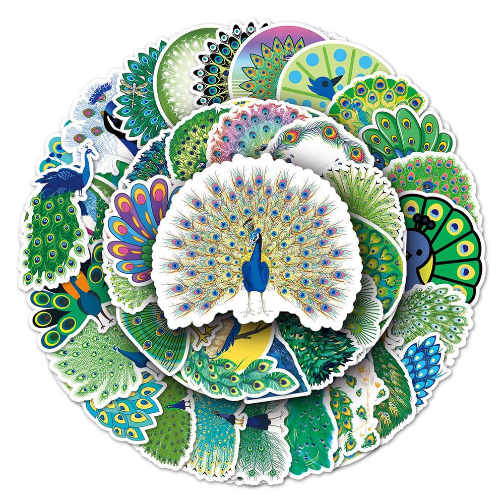Trendy Peacock Vinyl Stickers, 50 PCS Waterproof Decorative Bird Decals for Laptops, Scrapbooking, Journals, Notebooks, Water Bottles, Suitcases, Phones & DIY Decor