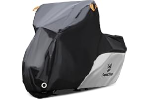 CoukouCover Motorcycle Cover, All Weather Outdoor Waterproof Night Protection with Reflective Strips, Locking Holes and Storage Bag for 104 Inch Suzuki, Kawasaki, Honda, Harley-Davidson (Silver XXL)