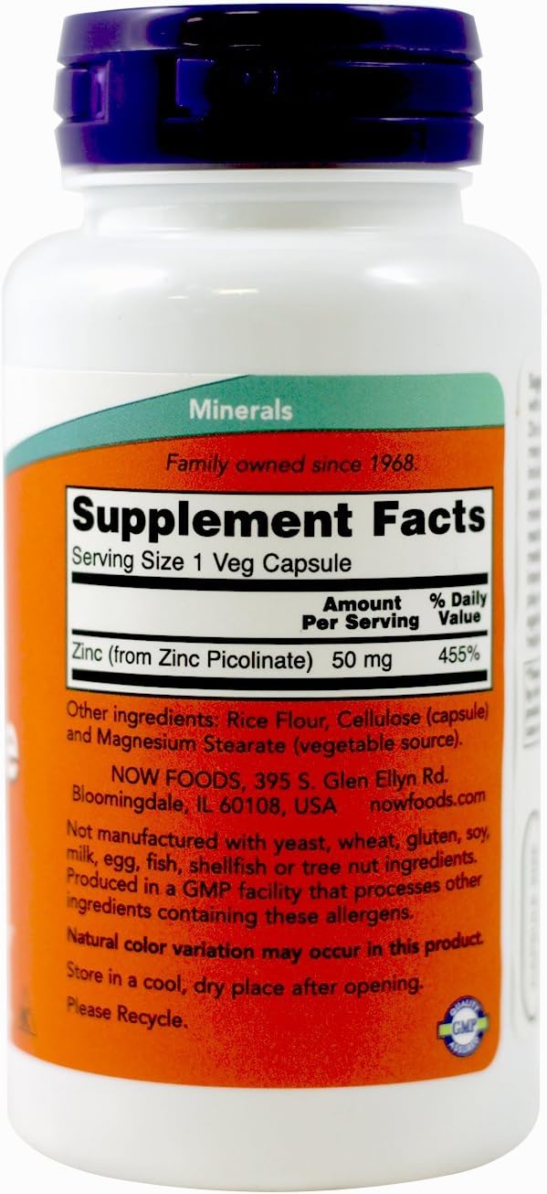 NOW Zinc Picolinate 50mg,120 Capsules (Pack of 2): Health & Personal Care