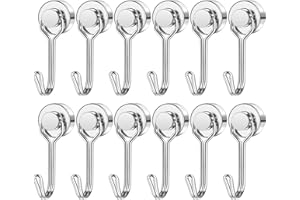 WUDIME Small Strong Magnetic Hooks, 12 Pack 30Lbs Swivel Magnet Hooks Heavy Duty, Metal Magnetic Hook, Neodymium Magnets with Hook for Hanging, Kitchen, School, Indoor, Outdoor, Cruise