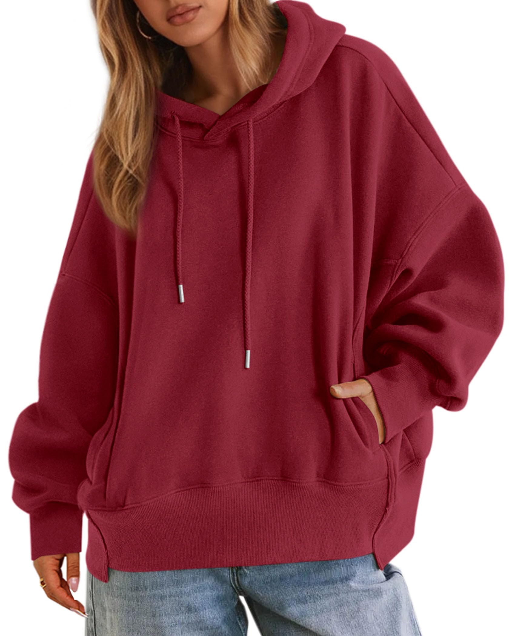 Photo 1 of PRETTYGARDEN Women's 2025 Fall Fashion Oversized Hoodies Sweatshirt Fleece Long Sleeve Going Out Tops Trendy Winter Clothing (Burgundy,Large)