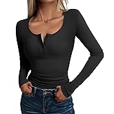GKBK Women's Long Sleeve Tops Henley T Shirts Button Ribbed Slim Fit 2025 Spring Fall Outfits Casual Cute Basic Tee Blouse
