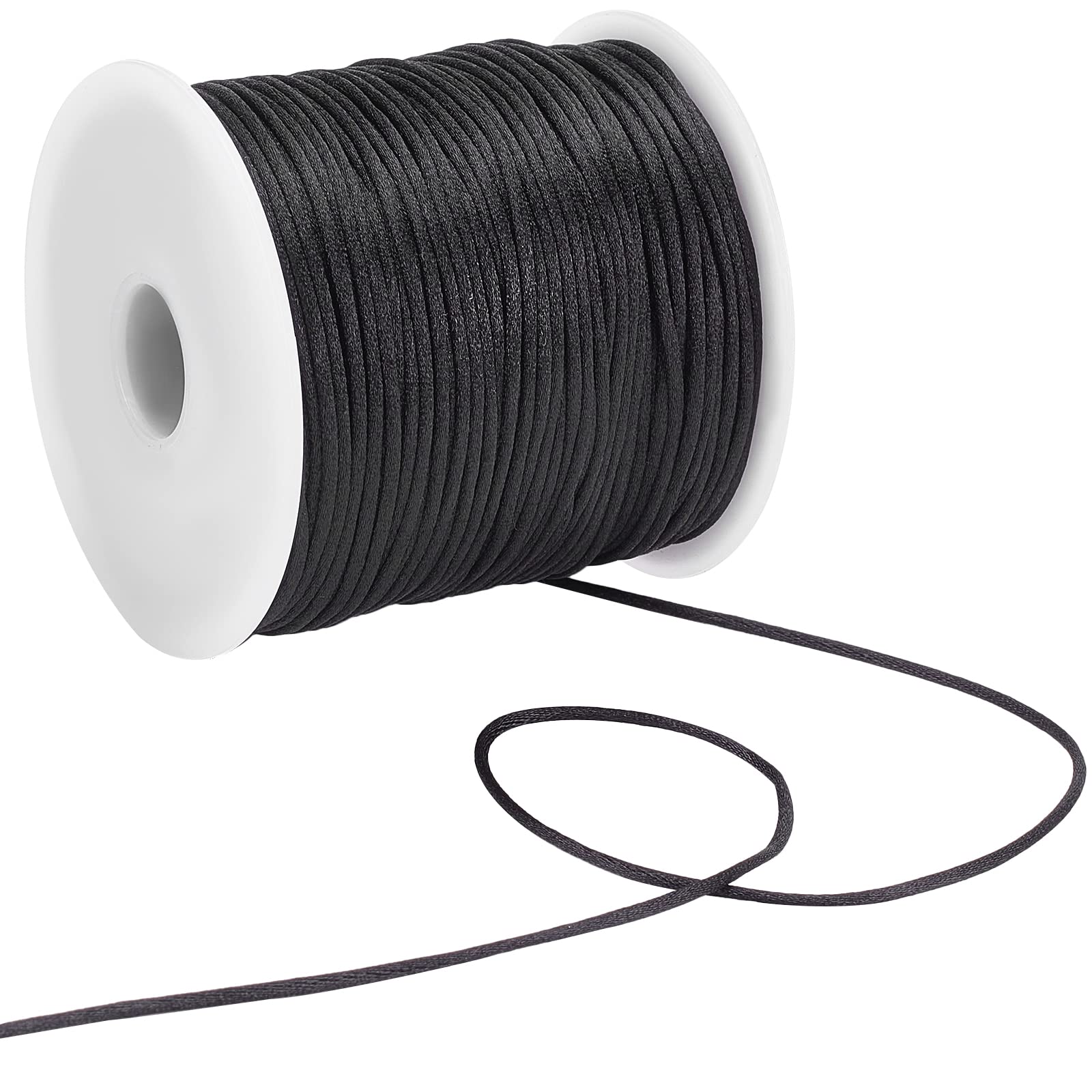 SUNNYCLUE 1 Roll 70m 76.55 Yards Black Satin Rattail Cord 1mm Silk Trim Cord Beading String Nylon Thread for Bracelets Chinese Knotting Sewing Braided Necklace Lanyard Macrame Keychain Kumihimo Craft