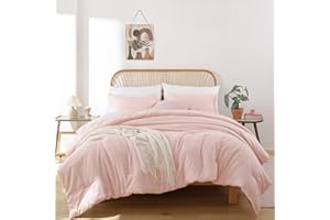ROSGONIA Comforter Full Size for Girls Boys Teens Blush, 3pcs(1 Boho Pink Comforter & 2 Pillowcases) Lightweight Dorm Bedding Soft All Season Bed Set