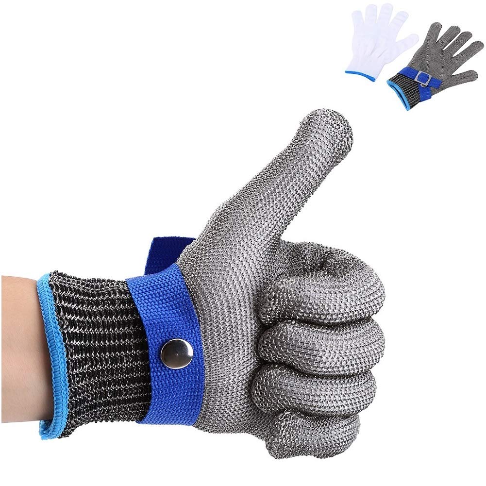FILFEEL Safety Glove Cut Proof Stab Resistant 316L Stainless Steel Wire Hunting Fishing Butcher Cotton Glove High Performance Level 5 (L)