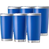 OMTech 20oz Tumblers Bulk, 6pc Stainless Steel Tumbler Set with Lid & Straw, Double Wall Vacuum Insulated Mug for Laser Engraver, Travel Coffee Mug for Hot & Cold Drinks, Navy Powder Coated Cup