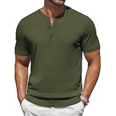 COOFANDY Men's Knit Henley Shirts Short Sleeve Casual Basic Tee Summer Button Soild T Shirts