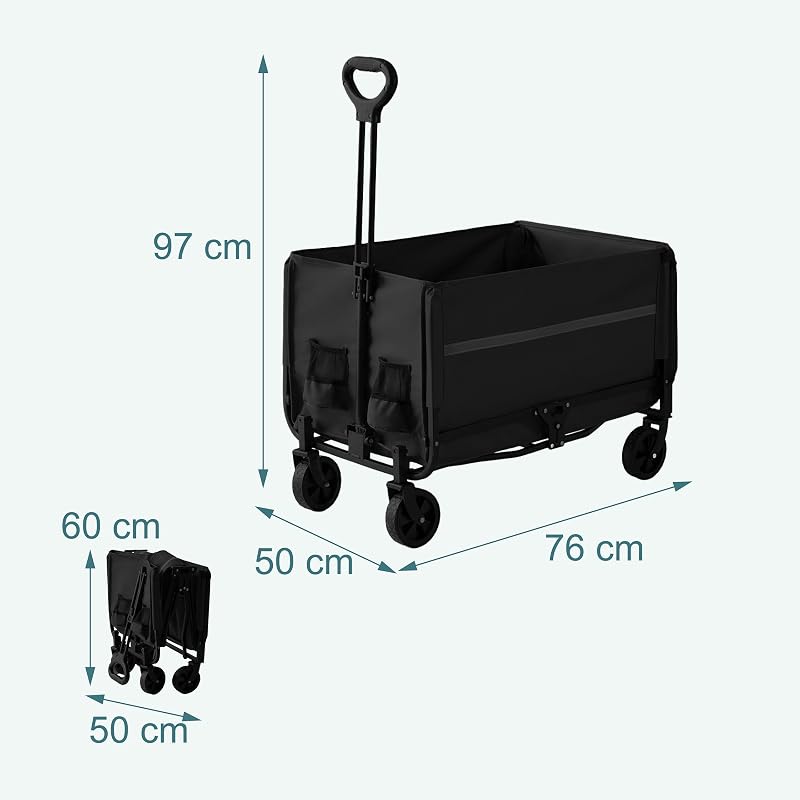 carrello pieghevole, 150 kg, manico telescopico, portellone, telo antipioggia, per spesa e campeggio, nero