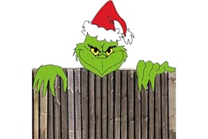 AMZFAVOR Christmas Decorations Outdoor - Fence Yard Sign with Hand Head for Holiday Christmas Fence Peeker Decorations