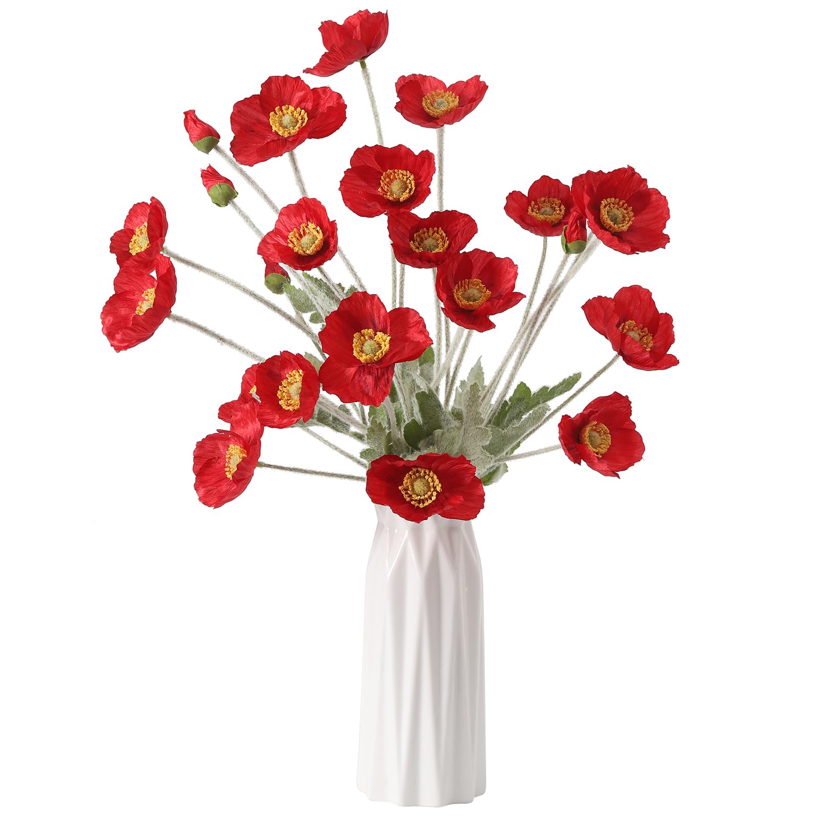 DuHouse 6 Pcs Artificial Poppies Flowers Silk Poppy Flowers for Home Table Centerpieces Decoration Office Wedding(Red)