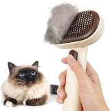 Aumuca Cat Brush with Release Button for Long or Short Haired Cats Brown