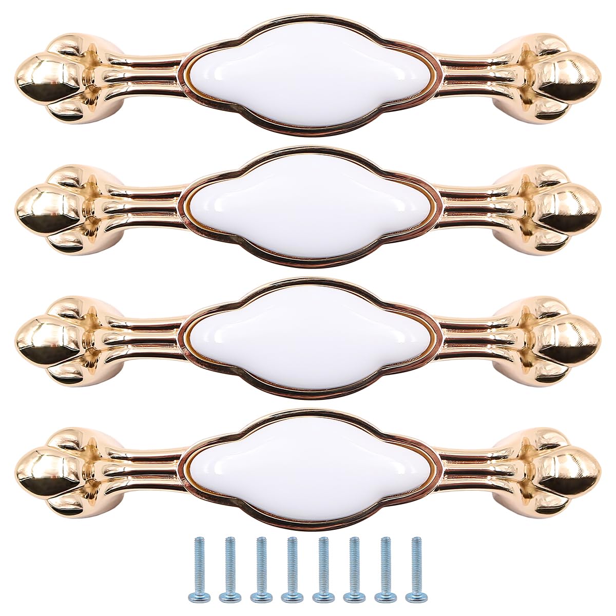 ZONADAH Set of 4 Cabinet Handles, Hole Distance 96mm, Total 137mm, White Ceramics & Gold Plated Cabinet Pull Handles, Furniture Drawer Cabinet Copper Cup Handles for Cupboard Wardrobe Dressers