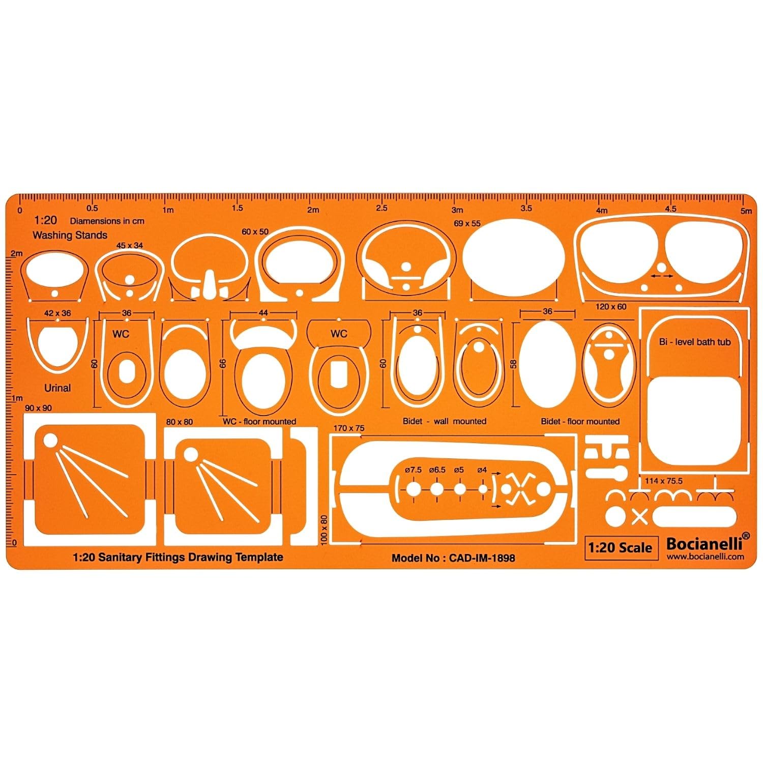1:20 Scale Architectural Plumbing Sanitary Fixtures Architect Drafting Stencil Template - Technical Drafting Design Floor Plan Symbols