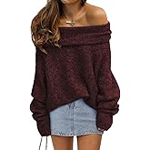 LILLUSORY Womens Off The Shoulder Sweater Oversized Batwing Sleeve Loose Pullover Sweaters Tops