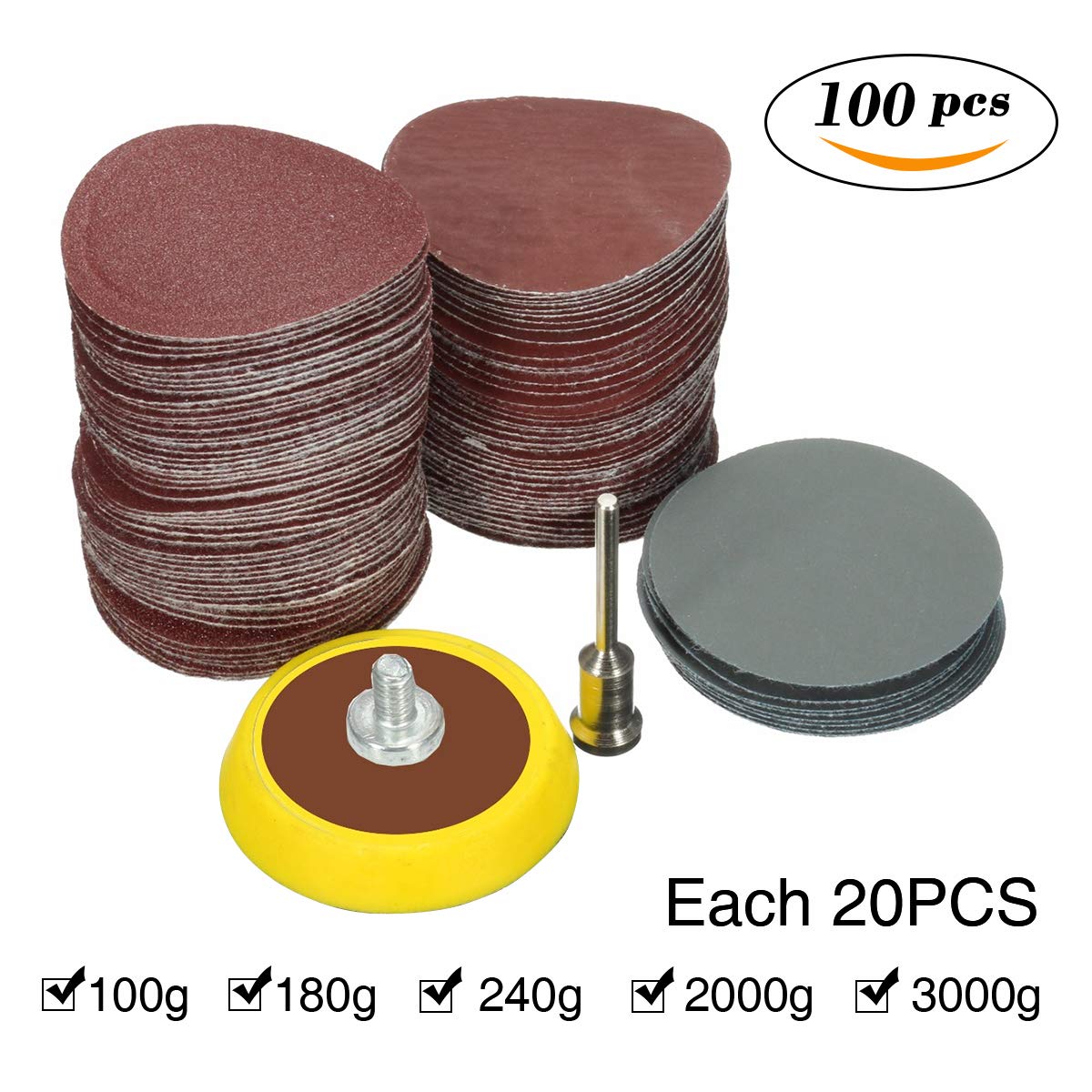 SAFETYON 102pcs Sandpaper Set with Backing Pad 1 Inch, Sandpaper 80 - 5000g, Sanding with Sanding Pad and Shaft
