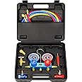 AutoWanderer Tool R1234yf AC Gauges, 3 Way 1234yf AC Manifold Gauge Set Car Air Conditioner Recharge Kit with 5FT Hoses R1234yf Quick Couplers Valve Core Remover