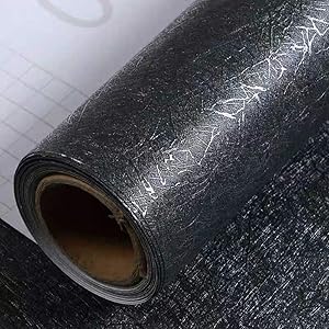 Yancorp 15.7"x394" Black Silk Wallpaper Embossed Wallpaper Vinyl Film Self-Adhesive Shelf Liner Peel and Stick Easily Removable Kitchen Cabinet Backsplash Countertop (15.7"x394", Black)